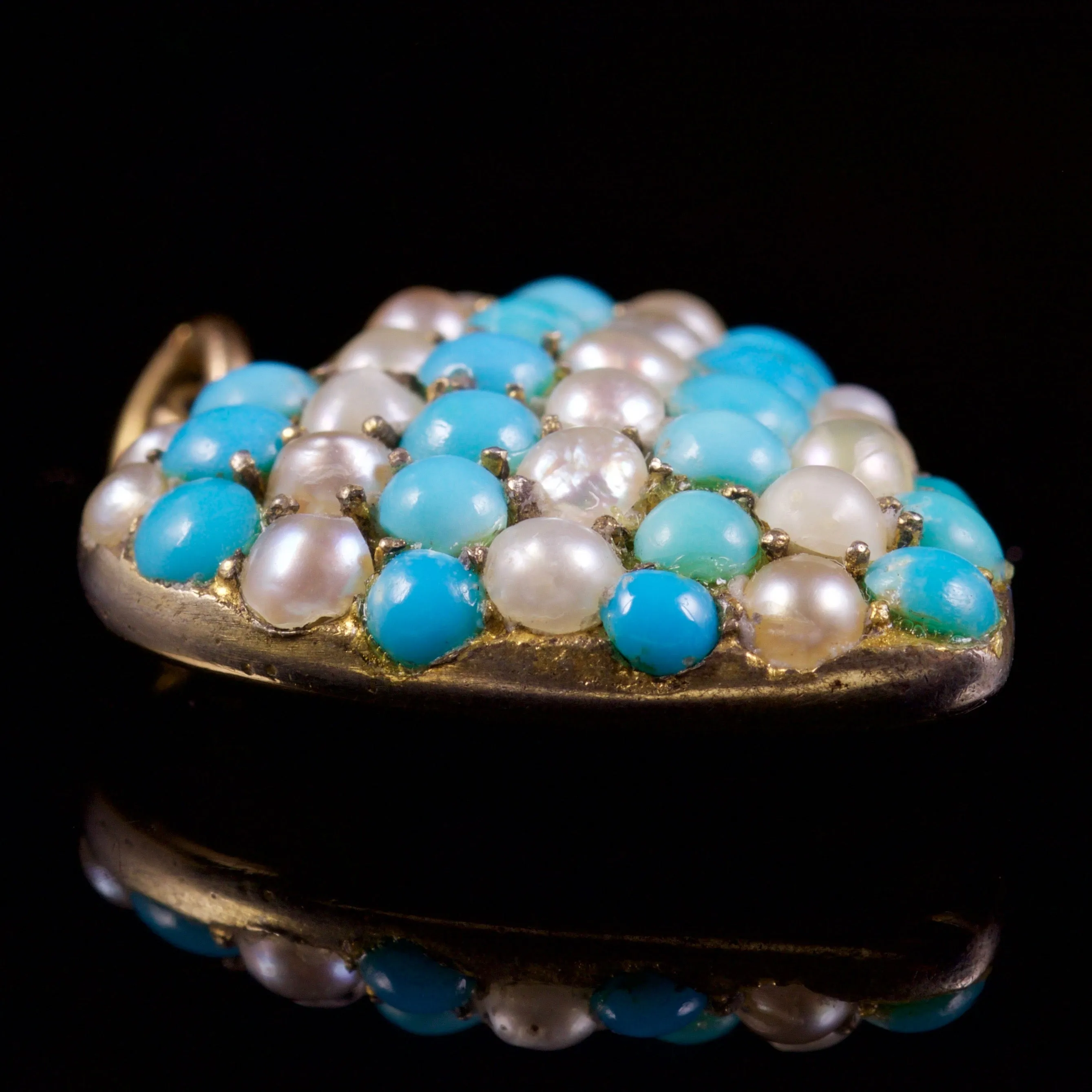 Antique Victorian Pearl Turquoise Pendant 15Ct Circa 1880