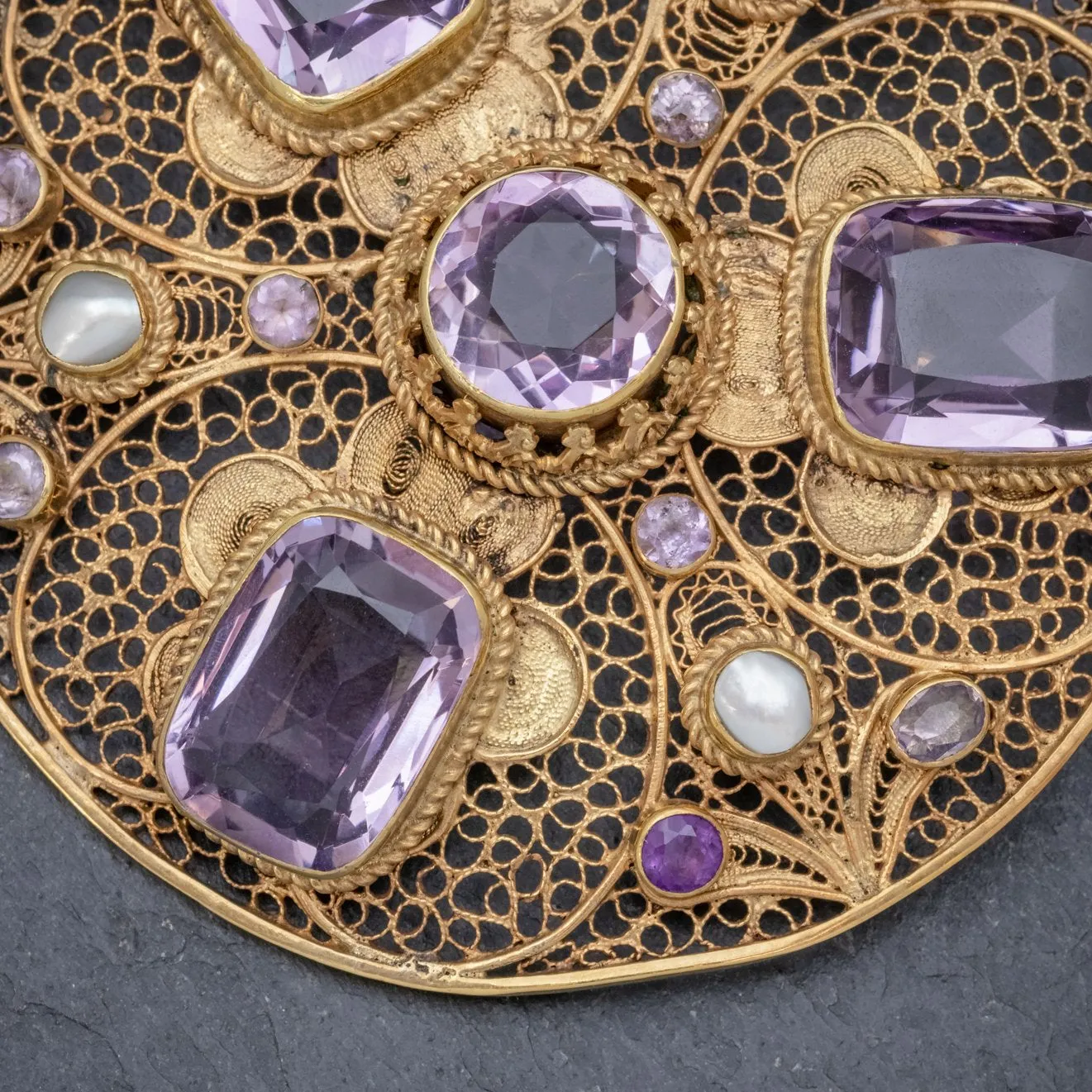 Antique Victorian Purple Spinel Brooch Pearl 18Ct Gold Silver Circa 1900