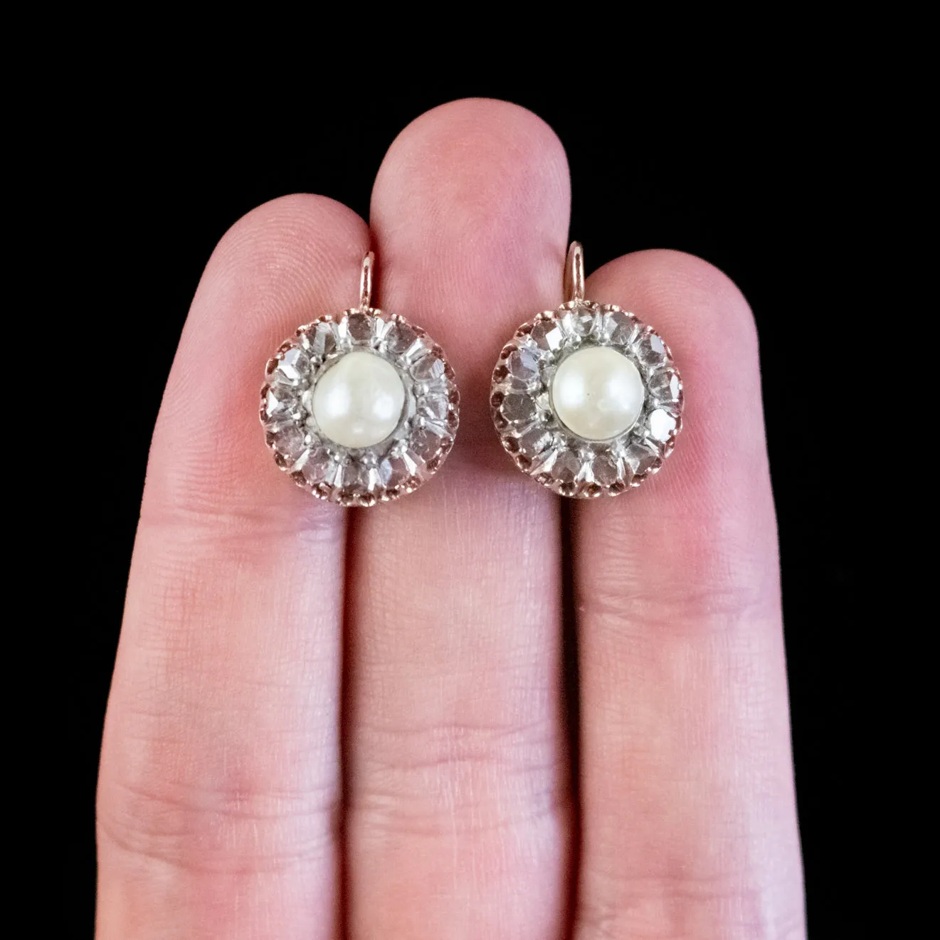 Antique Victorian Rose Cut Diamond Natural Pearl Earrings 3.60ct Of Diamond 18ct Gold Circa 1880