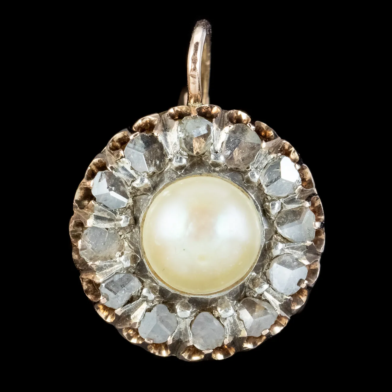 Antique Victorian Rose Cut Diamond Natural Pearl Earrings 3.60ct Of Diamond 18ct Gold Circa 1880