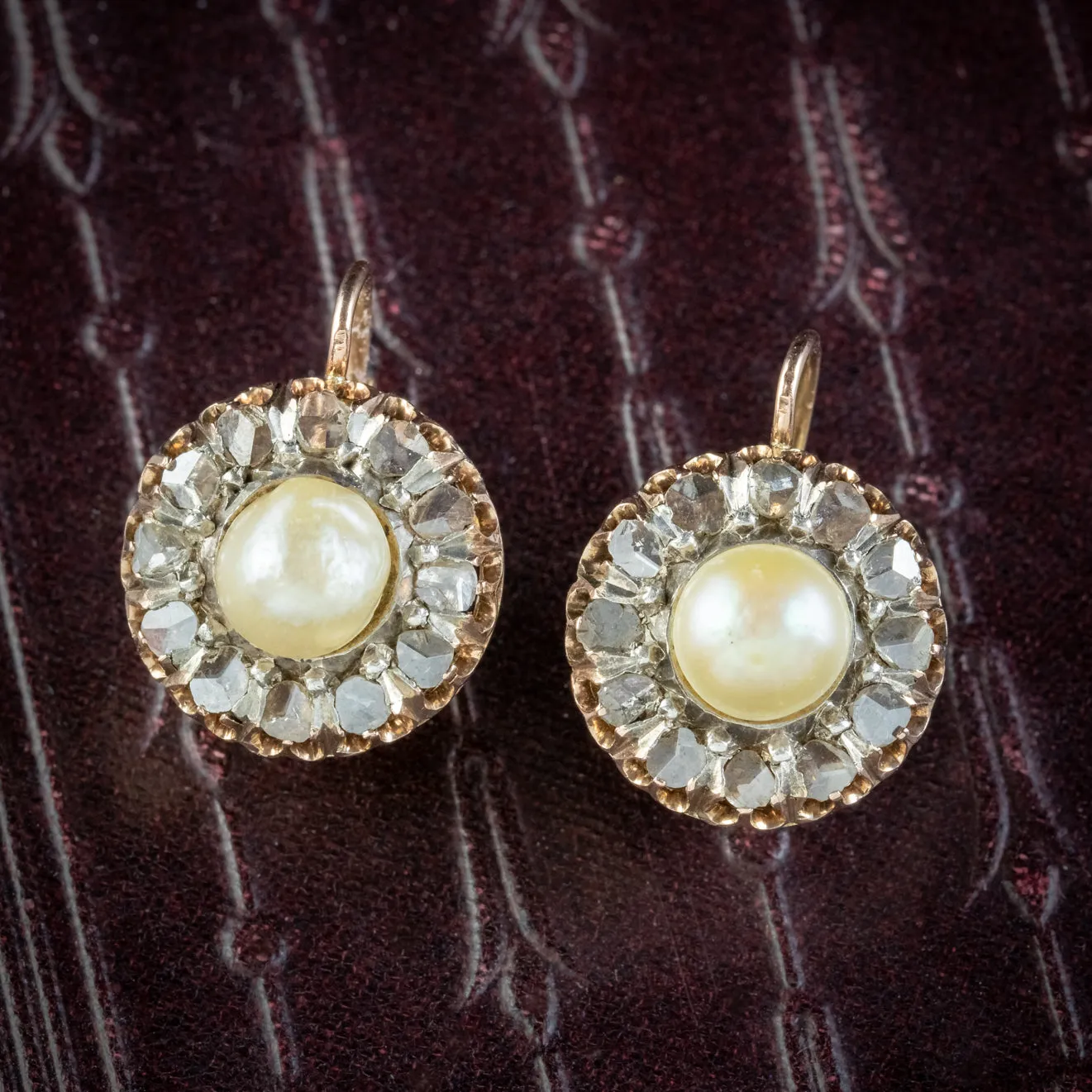 Antique Victorian Rose Cut Diamond Natural Pearl Earrings 3.60ct Of Diamond 18ct Gold Circa 1880