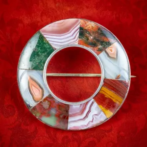 Antique Victorian Scottish Agate Brooch Silver