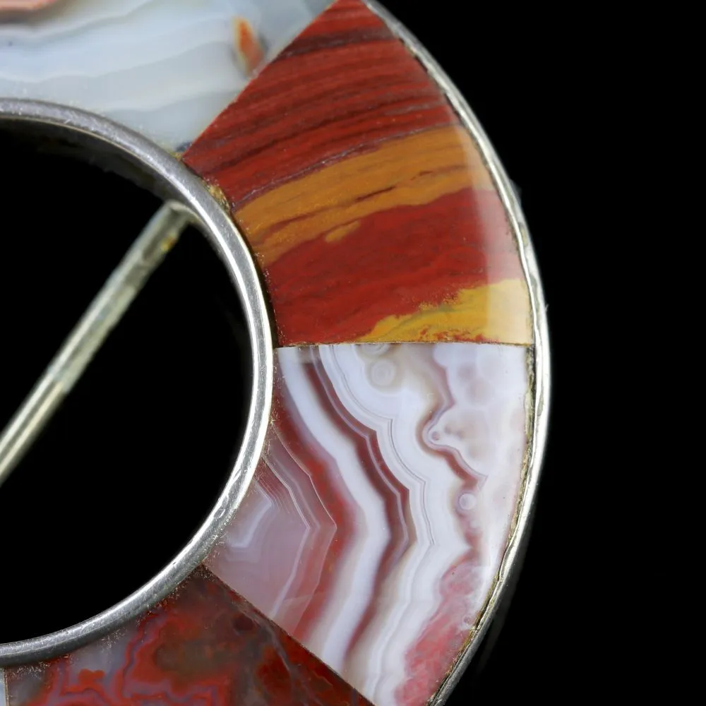 Antique Victorian Scottish Agate Brooch Silver