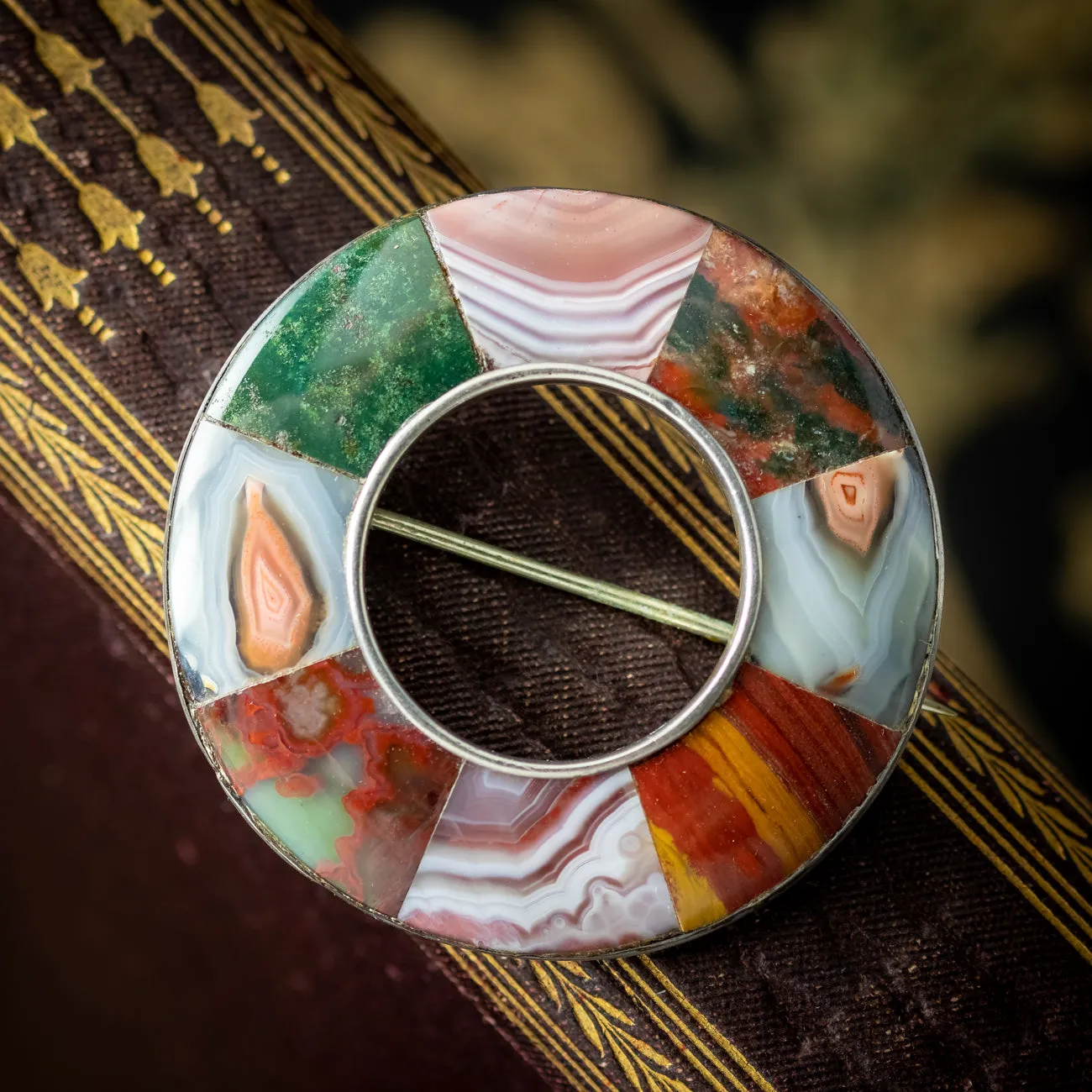 Antique Victorian Scottish Agate Brooch Silver