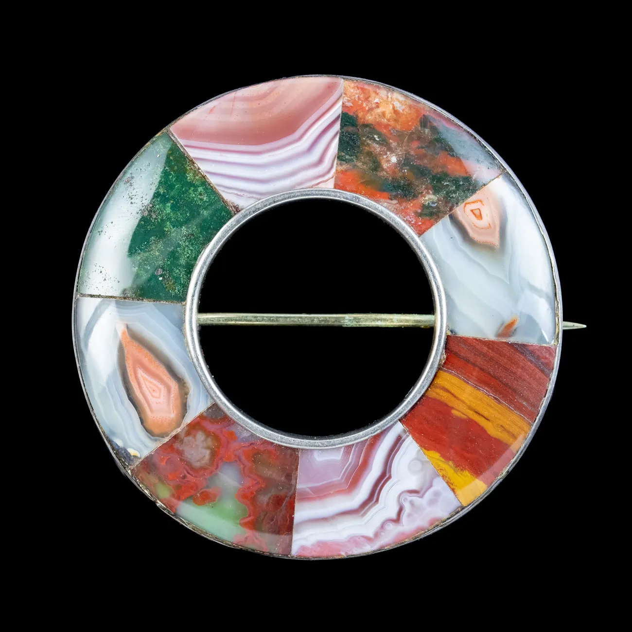 Antique Victorian Scottish Agate Brooch Silver