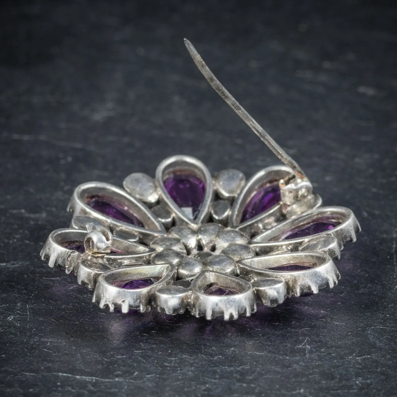 Antique Victorian Silver Paste Amethyst Brooch Circa 1900
