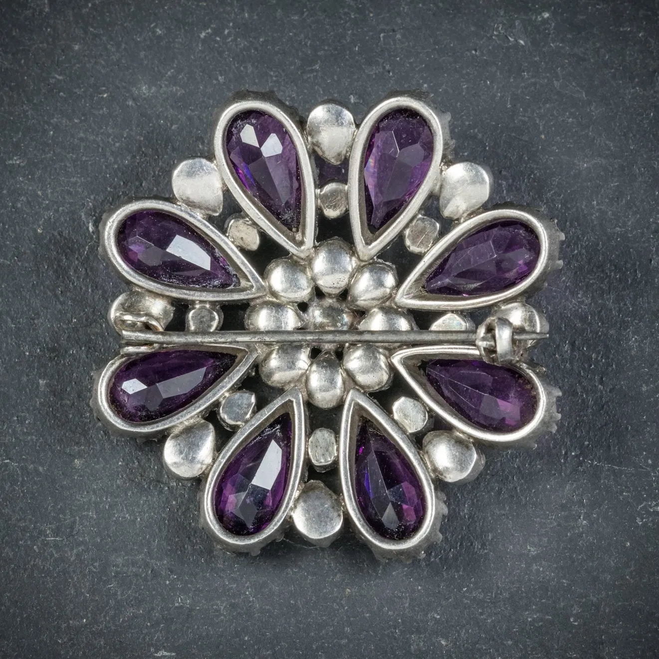 Antique Victorian Silver Paste Amethyst Brooch Circa 1900