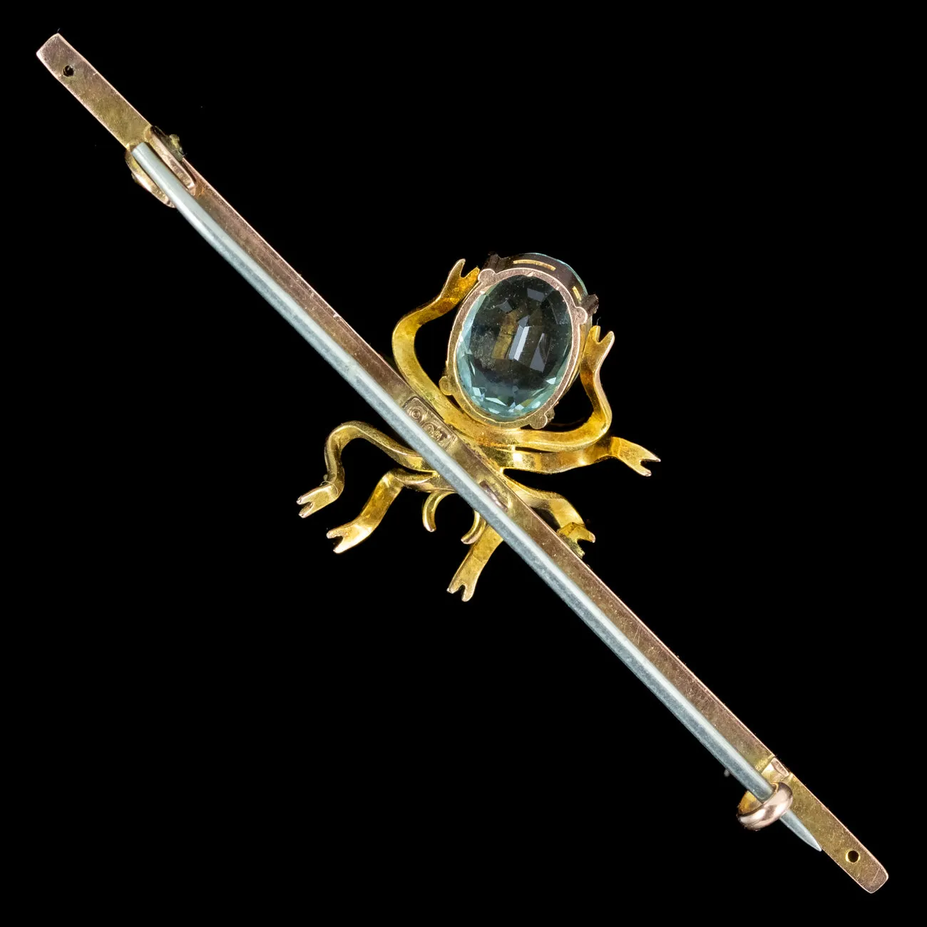 Antique Victorian Spider Bar Brooch Blue Topaz Pearl 9ct Gold
