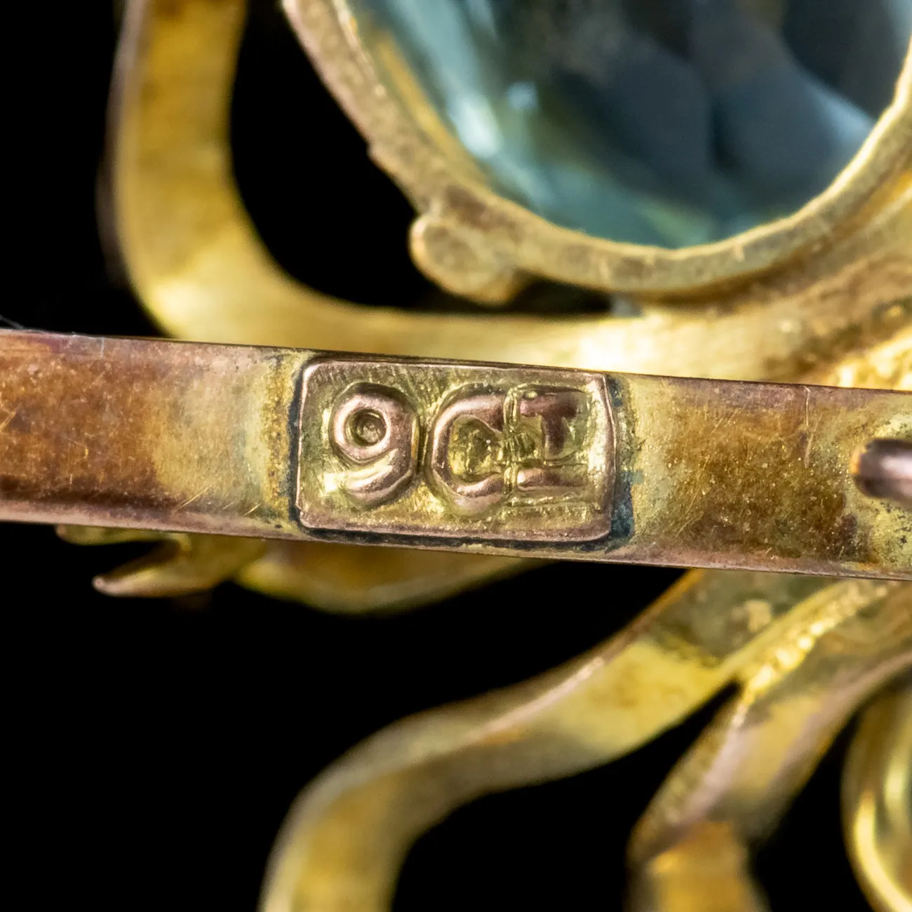 Antique Victorian Spider Bar Brooch Blue Topaz Pearl 9ct Gold