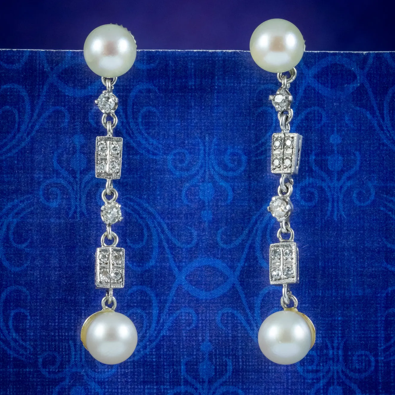 Art Deco Pearl Diamond Drop Earrings Platinum Circa 1920