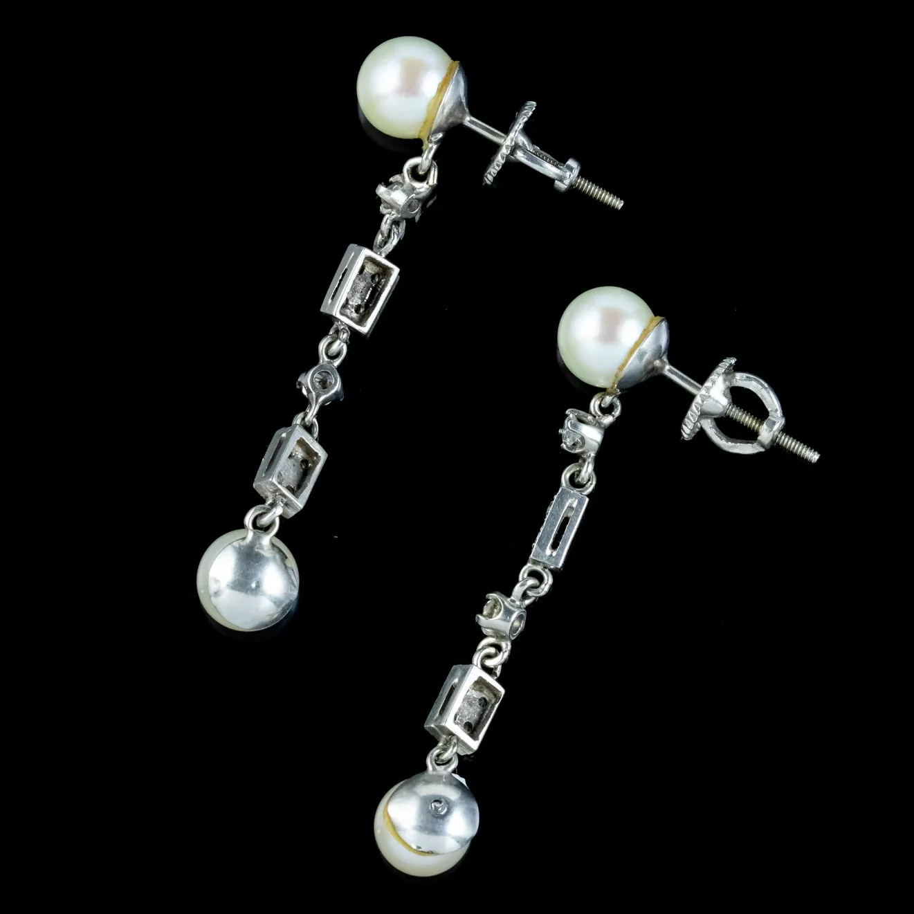 Art Deco Pearl Diamond Drop Earrings Platinum Circa 1920
