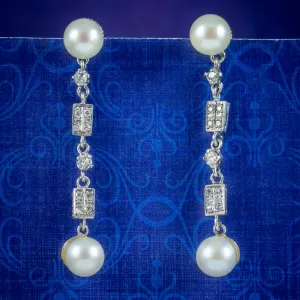 Art Deco Pearl Diamond Drop Earrings Platinum Circa 1920