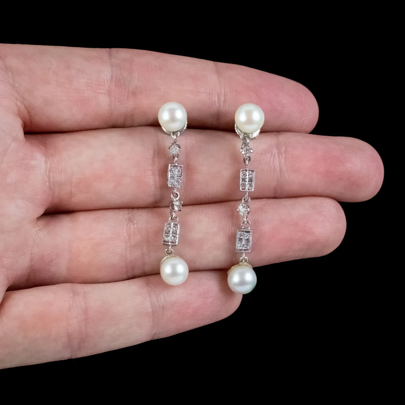Art Deco Pearl Diamond Drop Earrings Platinum Circa 1920