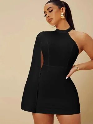 Asymmetrical Slit Sleeve Bodycon Dress