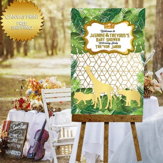 Baby Shower jungle theme welcome canvas sign
