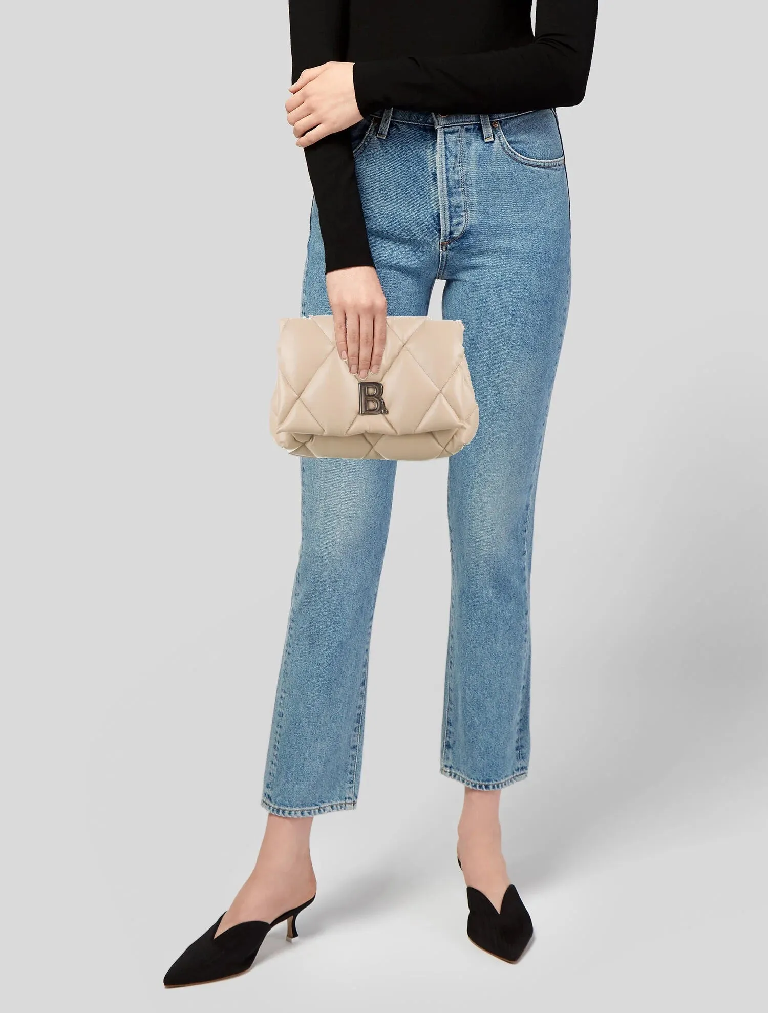 BALENCIAGA NAPPA CALFSKIN QUILTED TOUCH B PUFFY CLUTCH