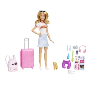 Barbie Doll And Accessories, 'Malibu' Travel Set With Puppy And 10  Pieces Including Working Suitcase