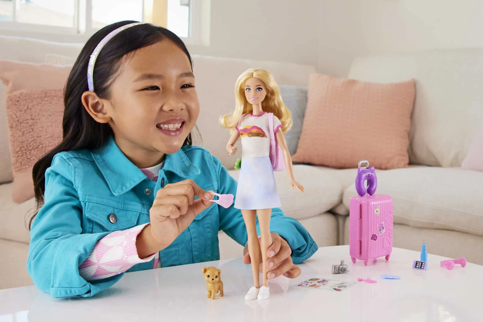 Barbie Doll And Accessories, 'Malibu' Travel Set With Puppy And 10  Pieces Including Working Suitcase