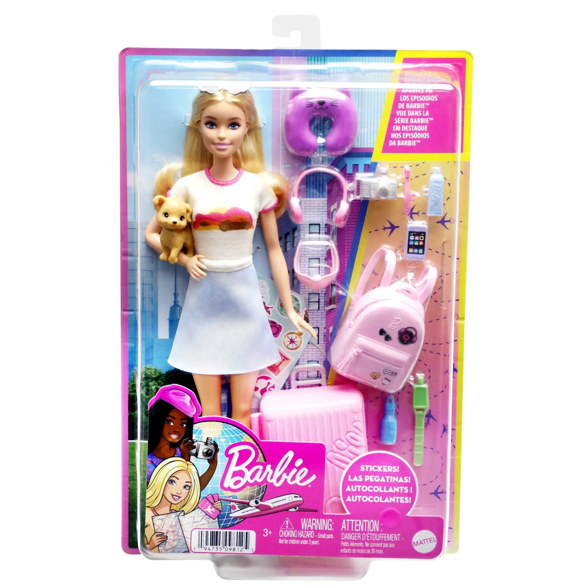 Barbie Doll And Accessories, 'Malibu' Travel Set With Puppy And 10  Pieces Including Working Suitcase