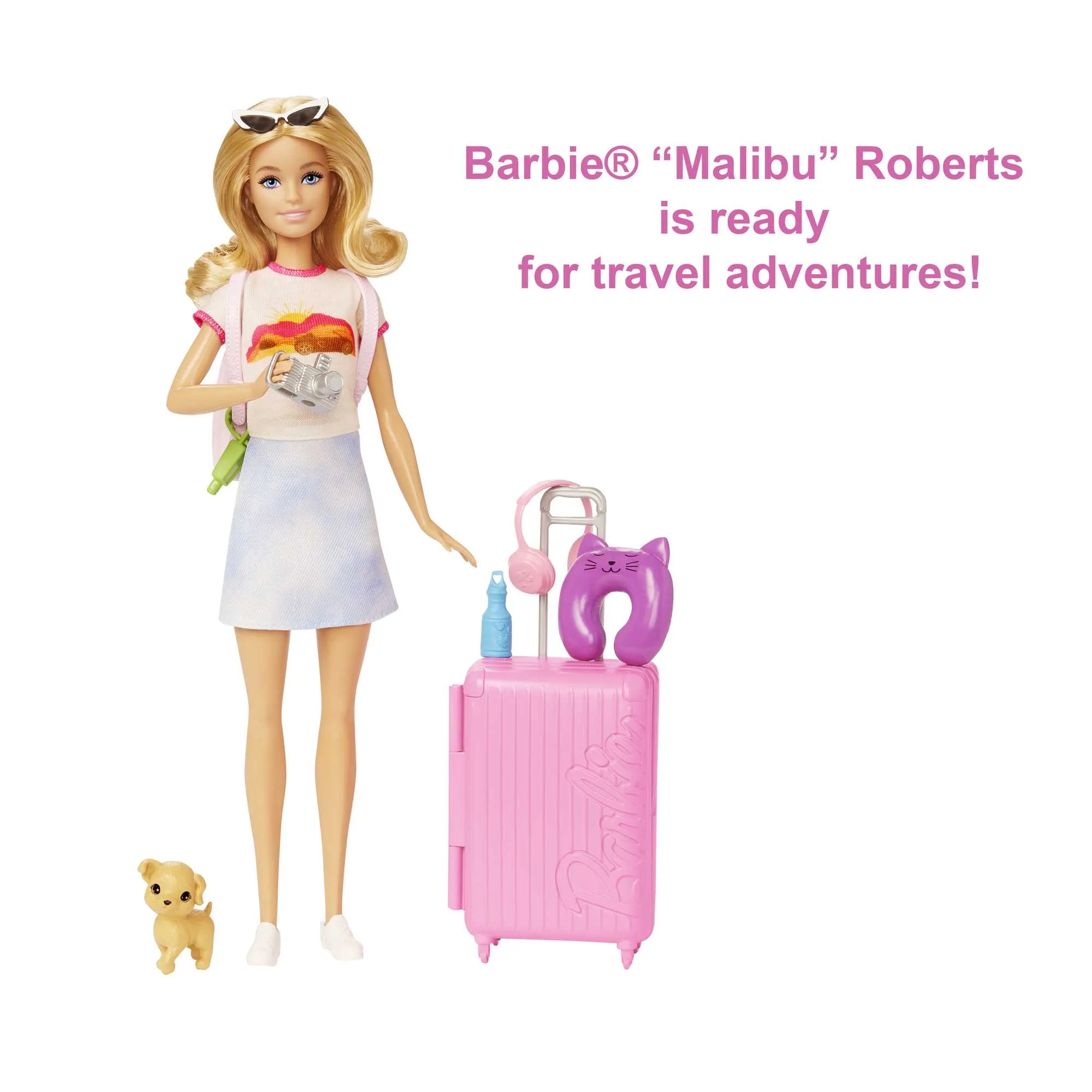 Barbie Doll And Accessories, 'Malibu' Travel Set With Puppy And 10  Pieces Including Working Suitcase