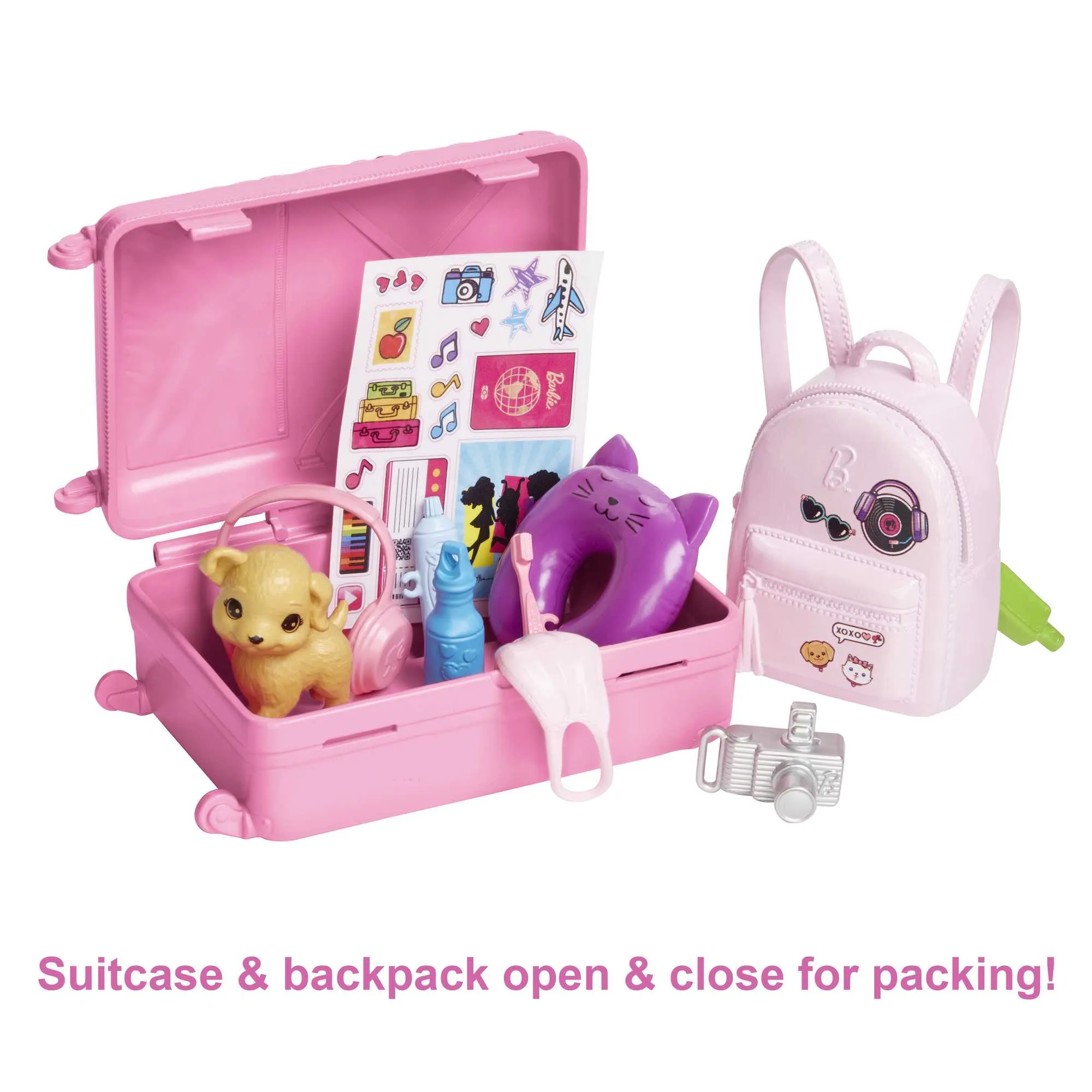 Barbie Doll And Accessories, 'Malibu' Travel Set With Puppy And 10  Pieces Including Working Suitcase