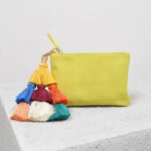 Barcelona Suede Clutch Pouch With Detachable Pom Pom Tassel