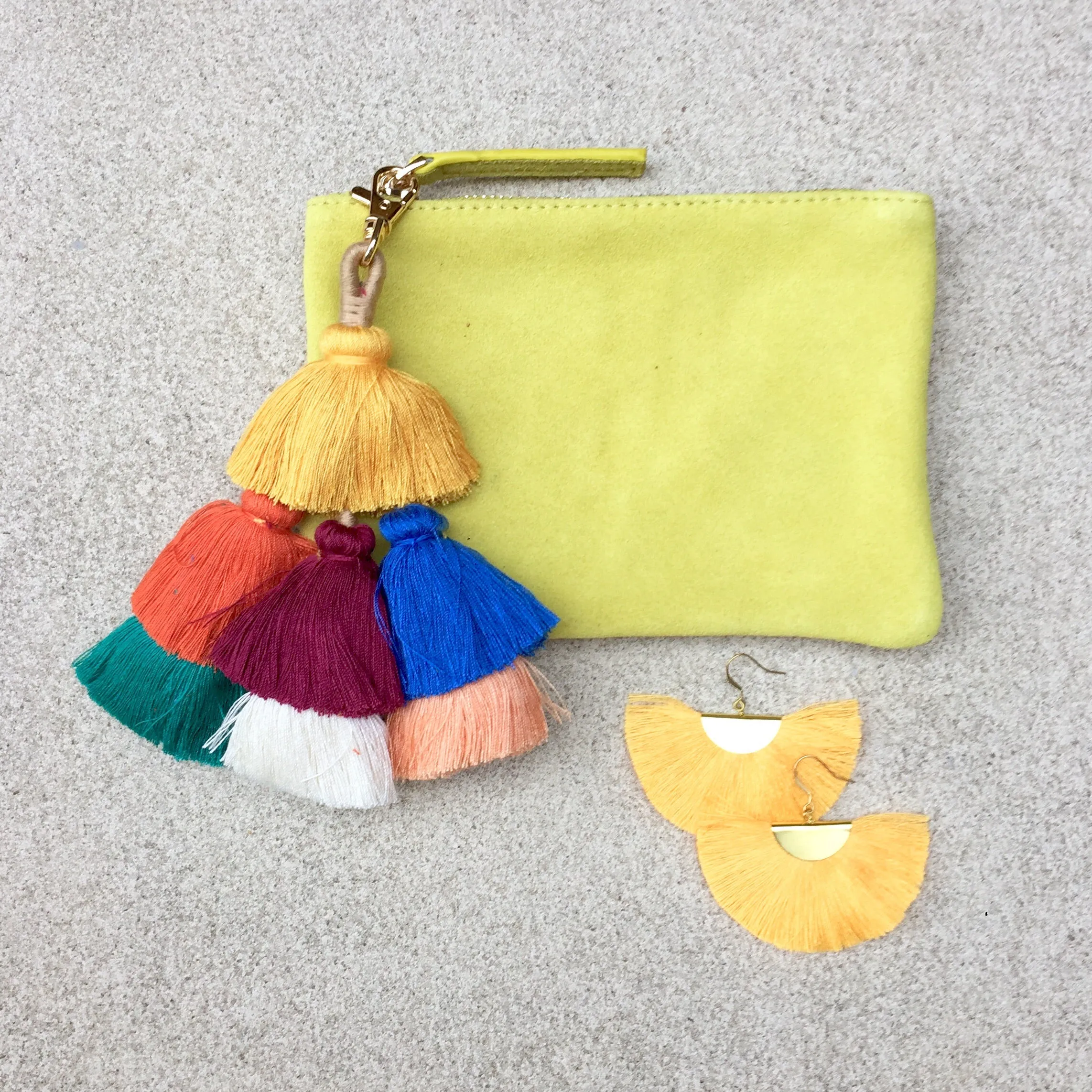 Barcelona Suede Clutch Pouch With Detachable Pom Pom Tassel
