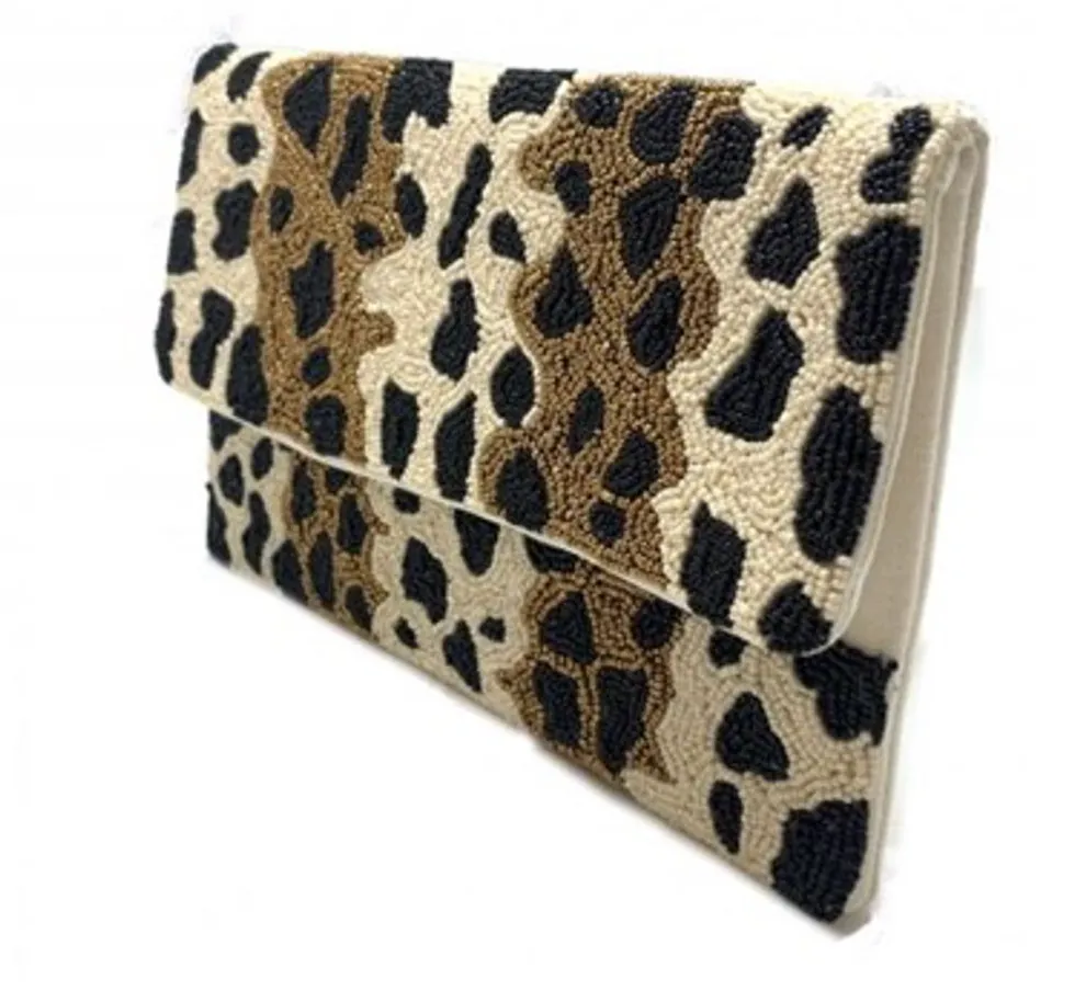 Beaded Leopard Clutch