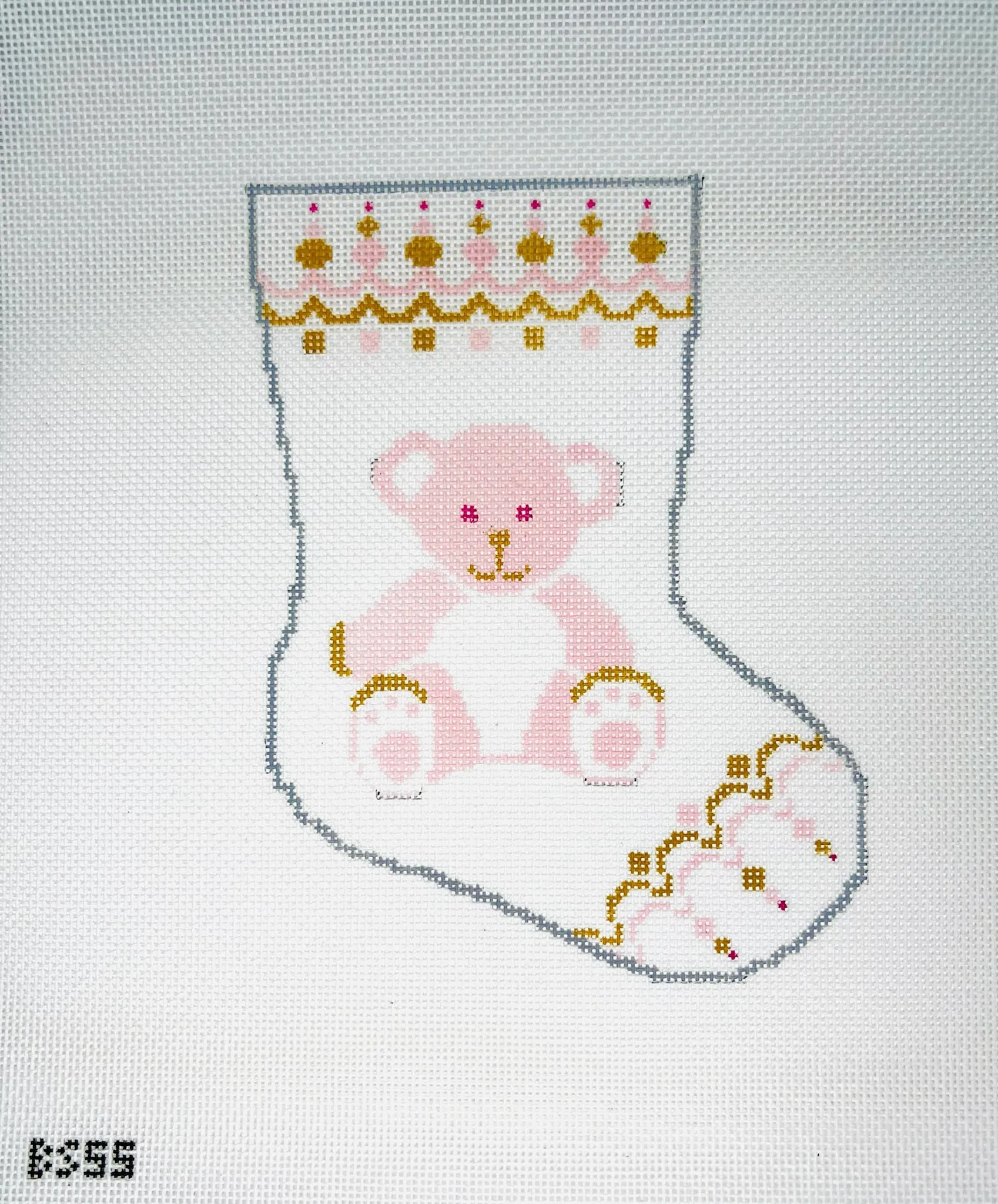 Beary Christmas in Pink Ornament Sized Stocking Canvas