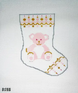 Beary Christmas in Pink Ornament Sized Stocking Canvas