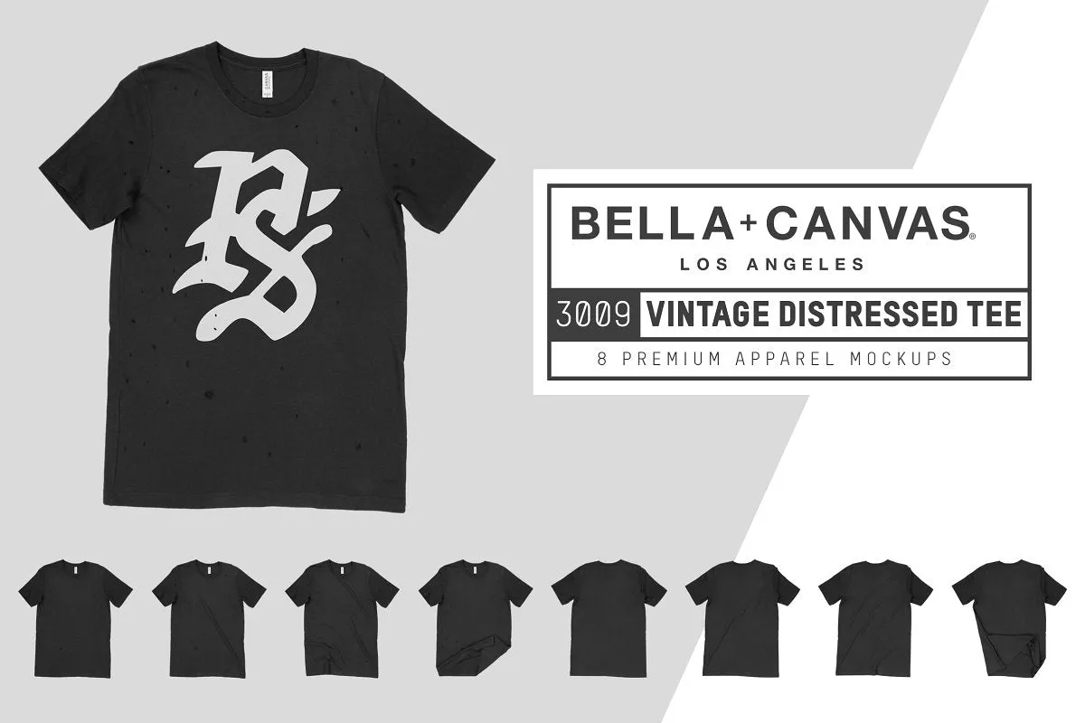 Bella   Canvas 3009 Distressed T-Shirt Mockups