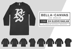 Bella   Canvas 3200 3/4 Baseball T-Shirt Mockups