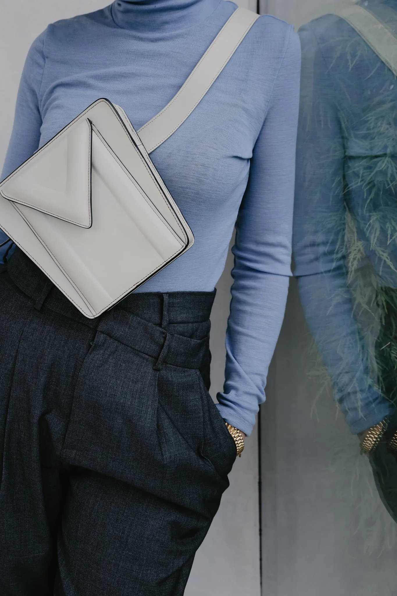 Belt Bag: Belt XL White   Trapezium M Stitched Tricolor White