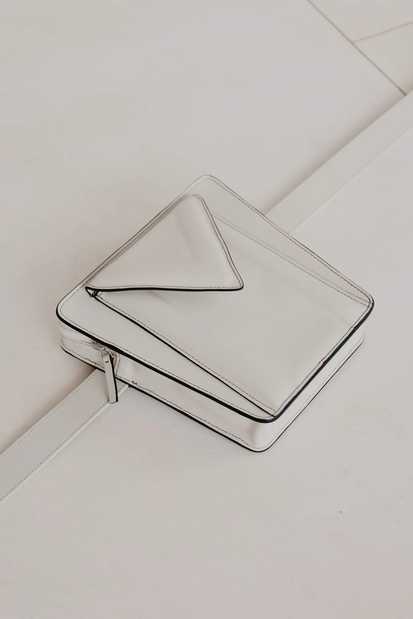 Belt Bag: Belt XL White   Trapezium M Stitched Tricolor White