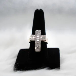 Big Cross Ring 14K Yellow Gold With Diamonds Baguette 3,23ct / 10.1gr / Size 10