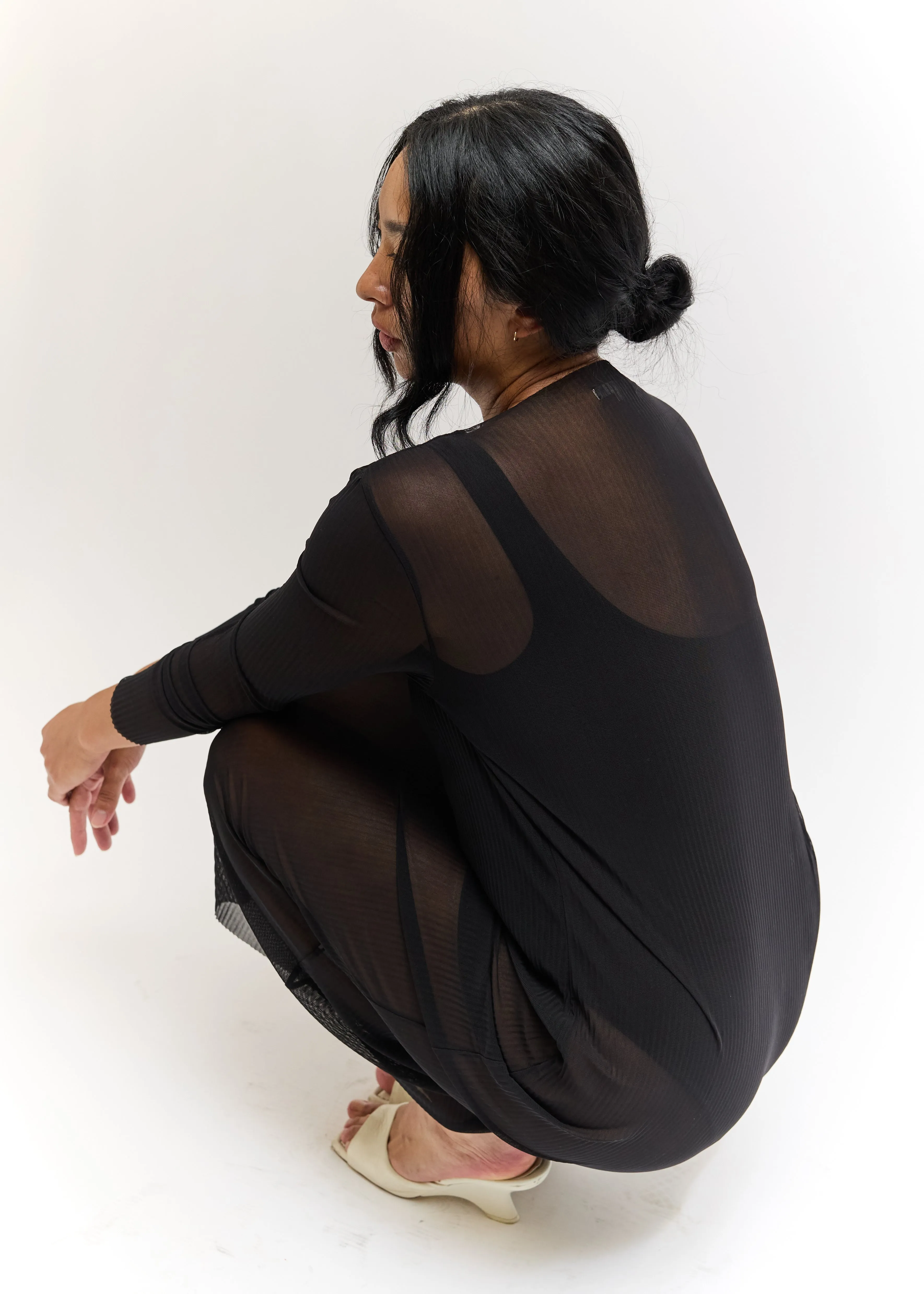 Black Pleated Mesh Dress