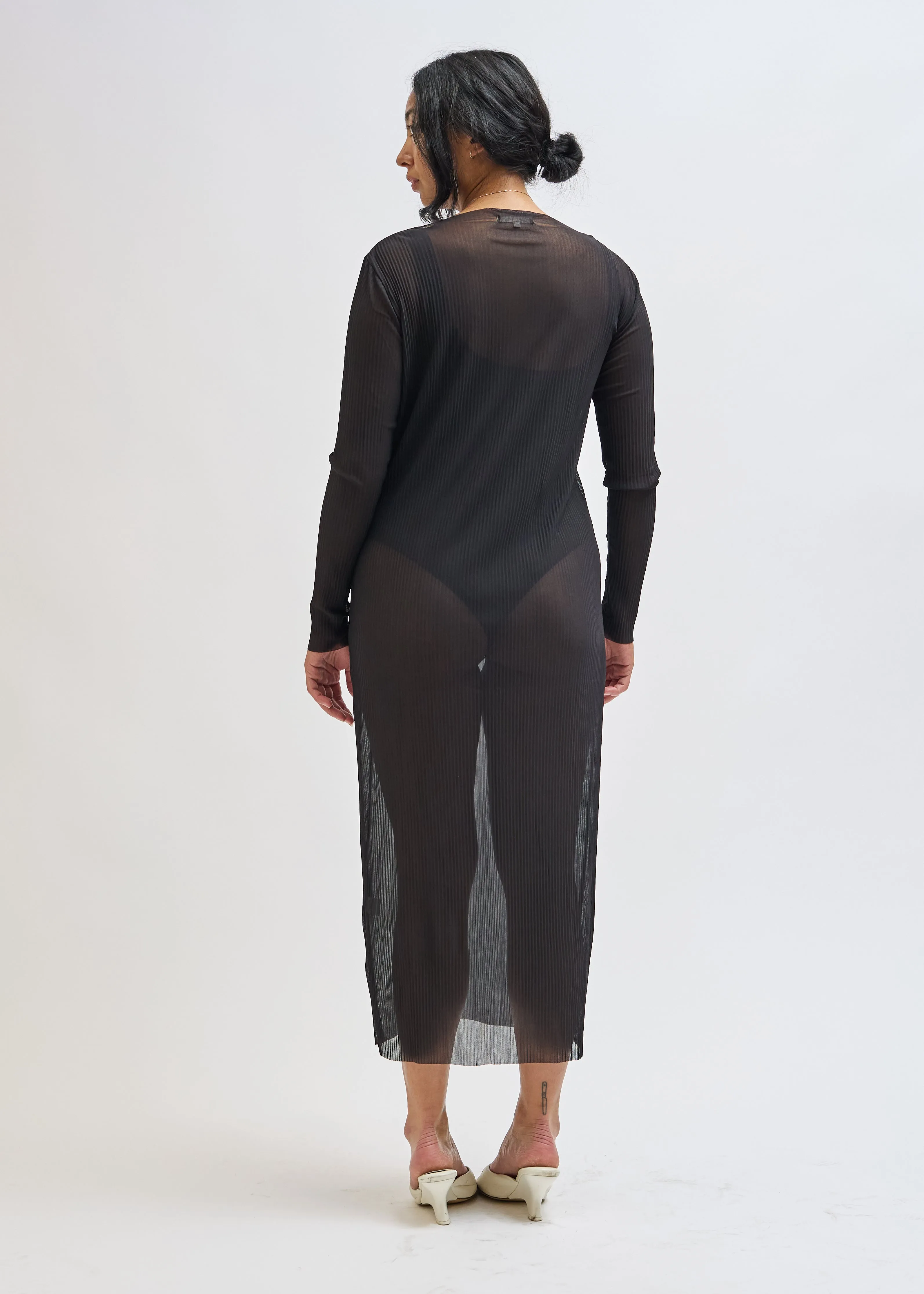 Black Pleated Mesh Dress