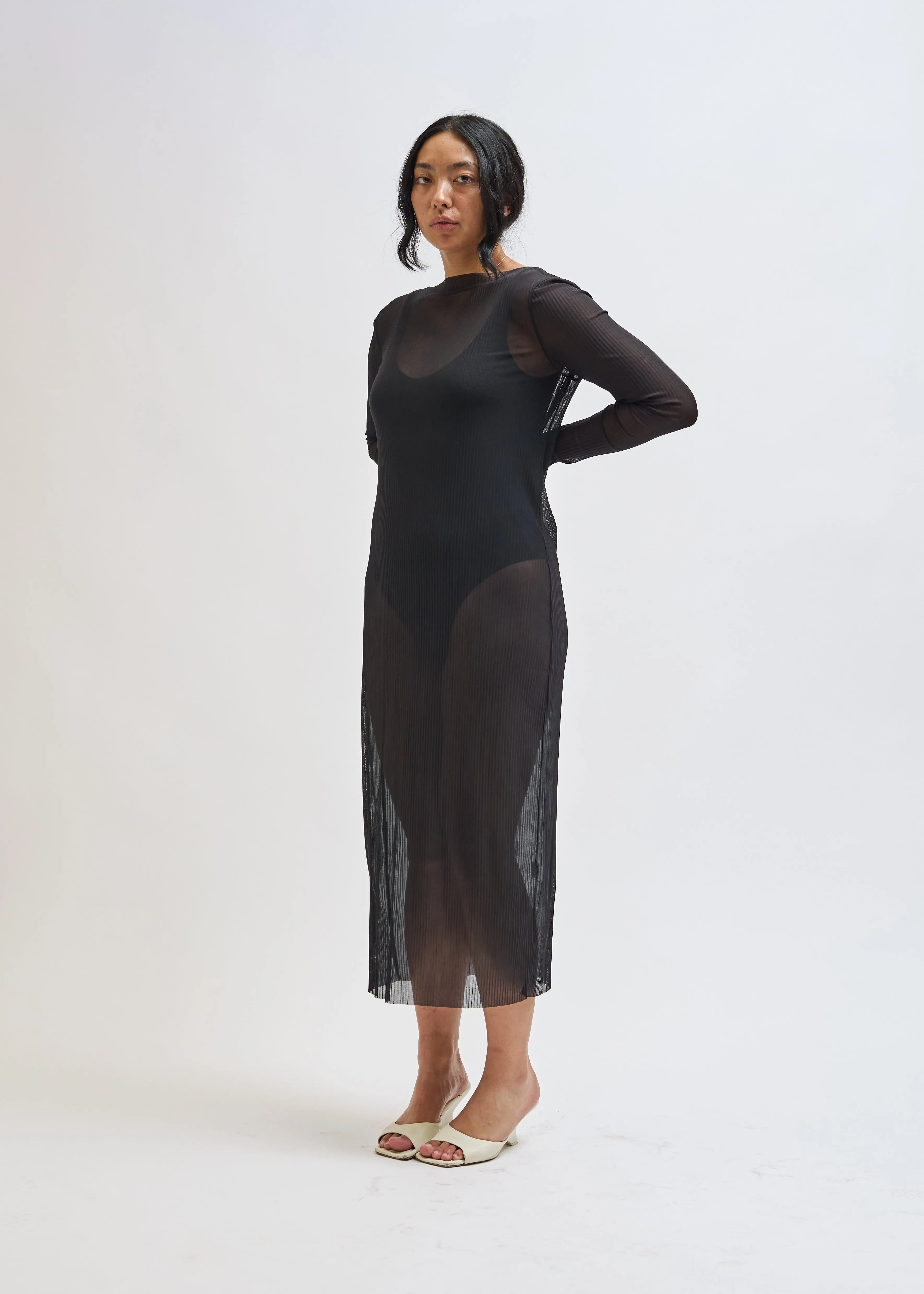 Black Pleated Mesh Dress