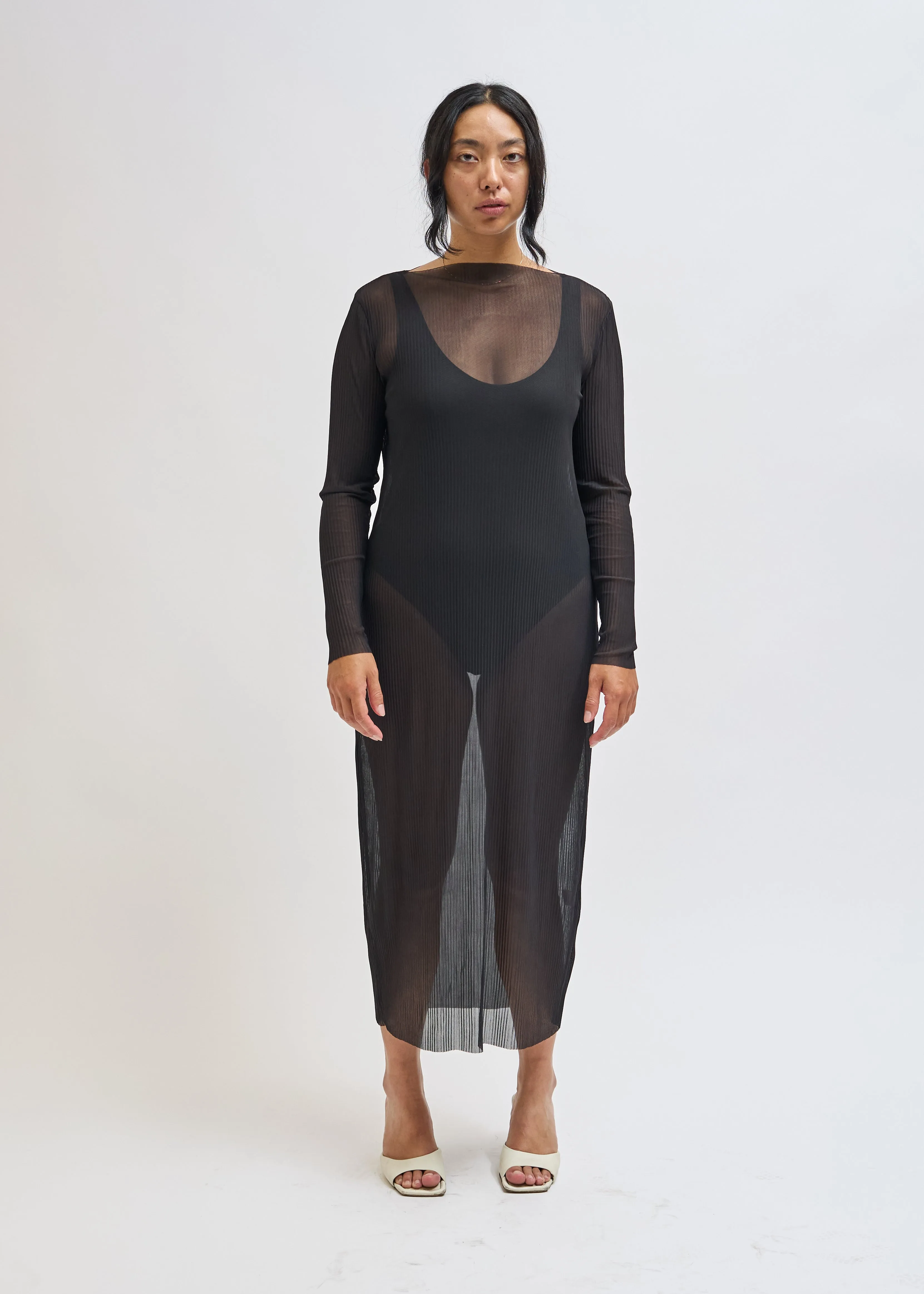Black Pleated Mesh Dress