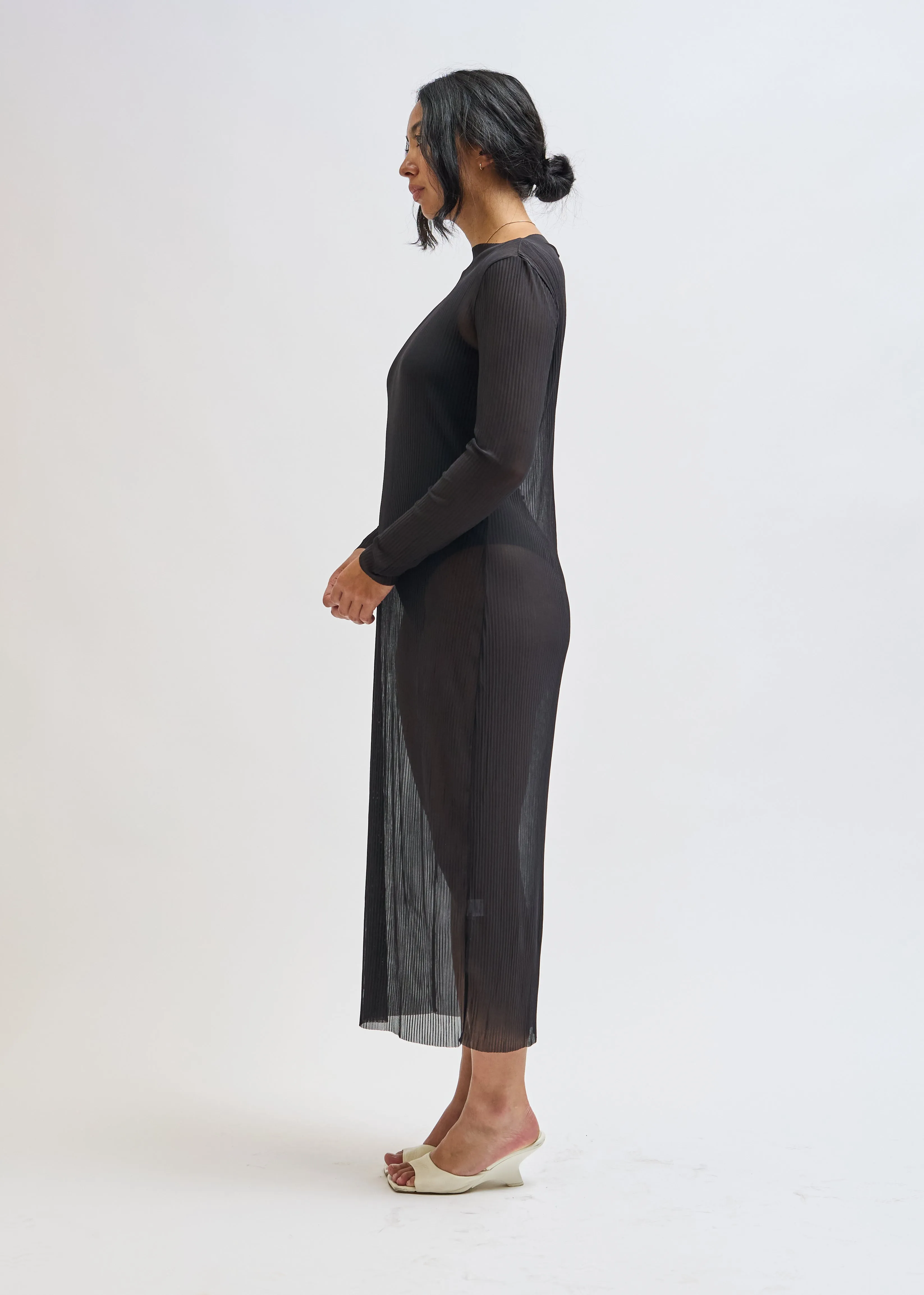 Black Pleated Mesh Dress