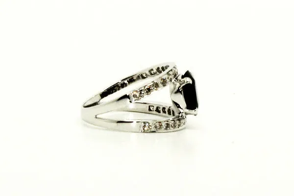 Blue Sapphire & Diamond Parallel Ring