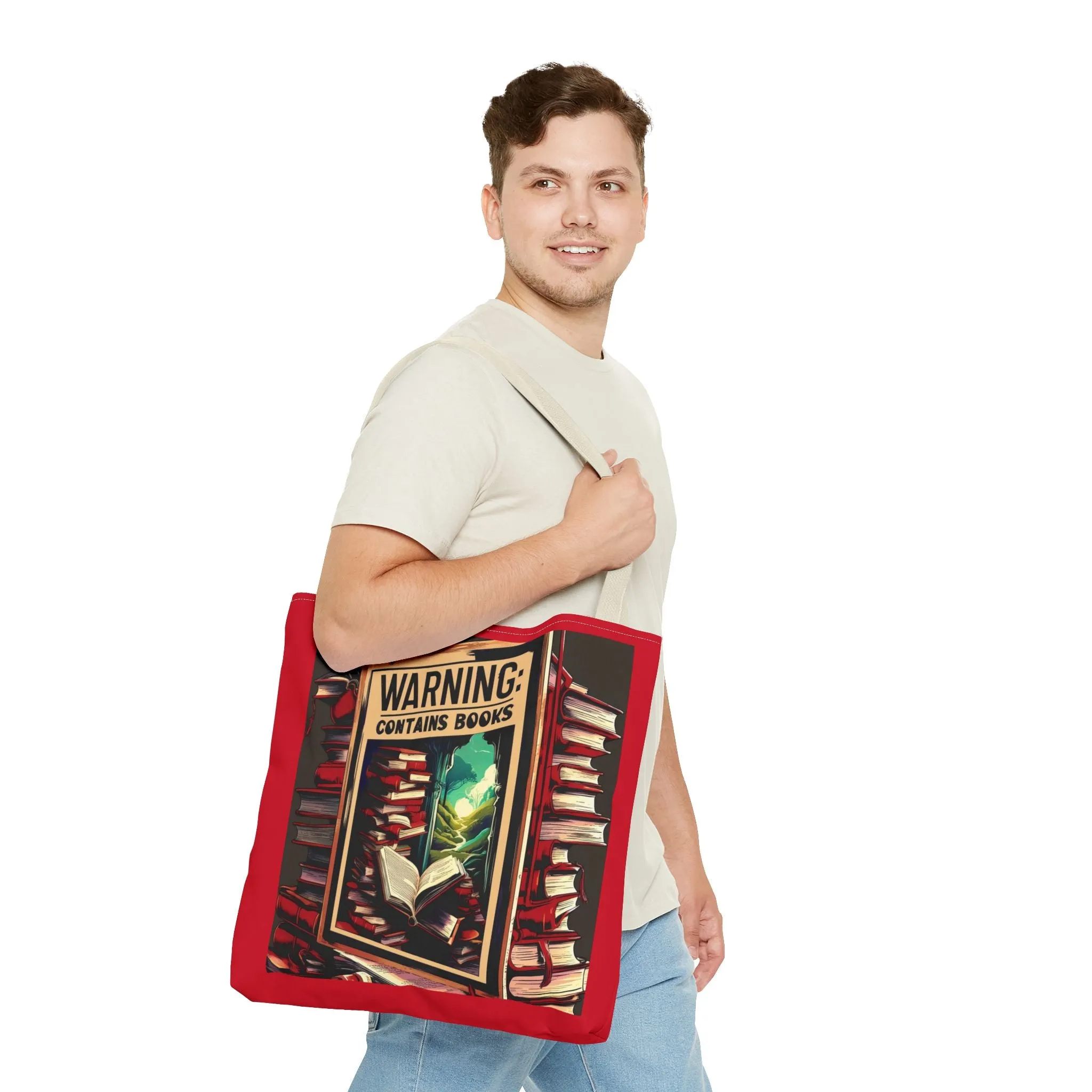 Book Lover Tote Bag - 'Warning: Contains Books' Design - Perfect for Readers & Gift Giving