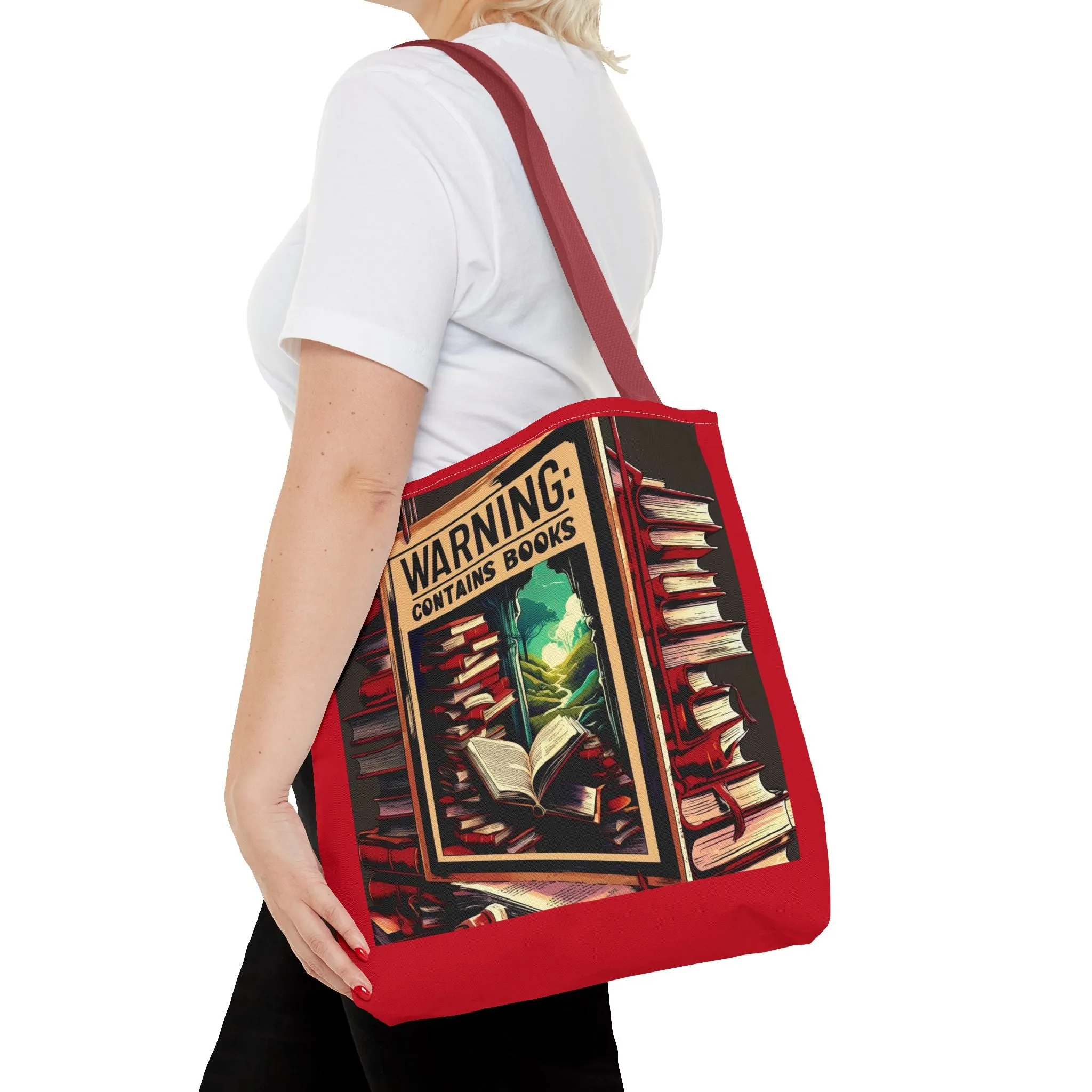 Book Lover Tote Bag - 'Warning: Contains Books' Design - Perfect for Readers & Gift Giving