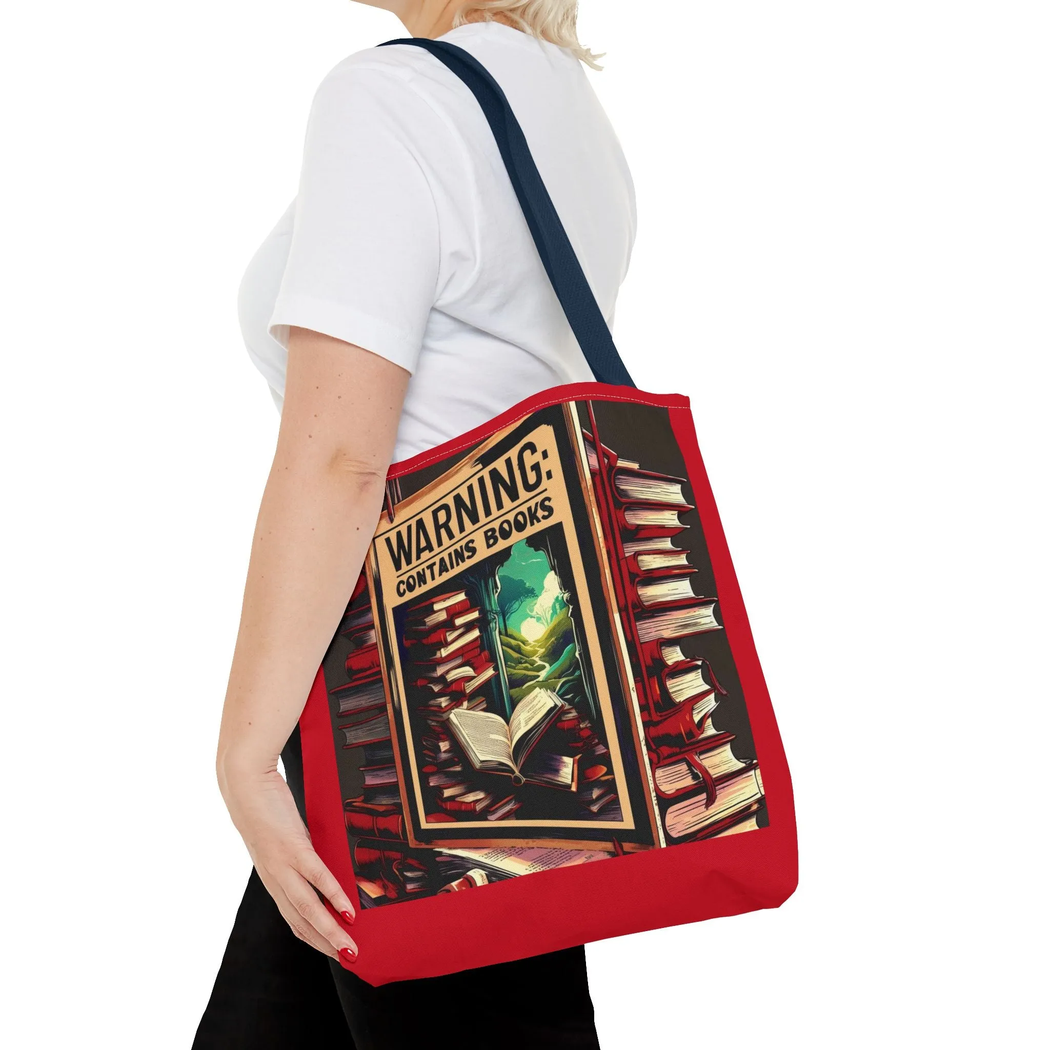 Book Lover Tote Bag - 'Warning: Contains Books' Design - Perfect for Readers & Gift Giving