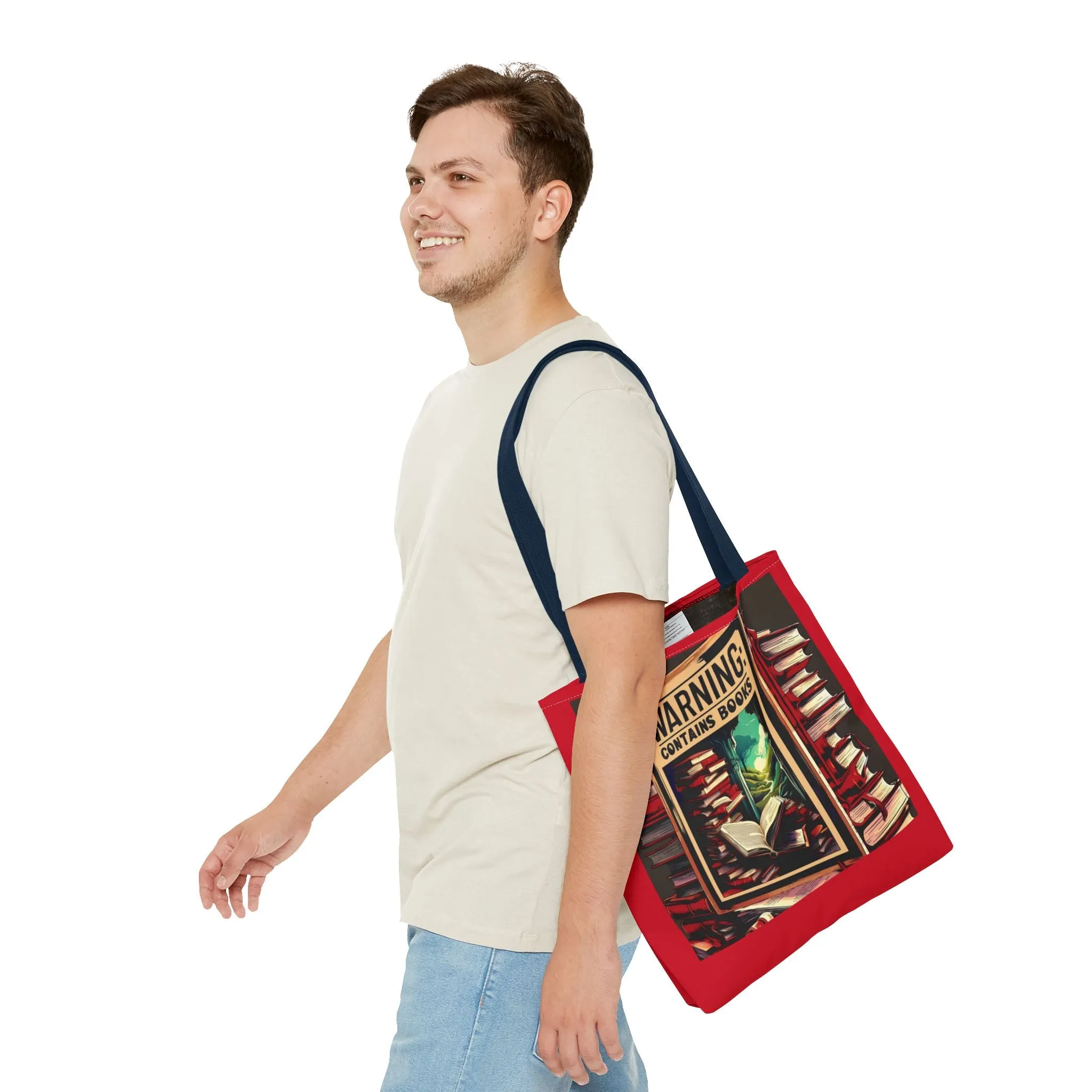 Book Lover Tote Bag - 'Warning: Contains Books' Design - Perfect for Readers & Gift Giving