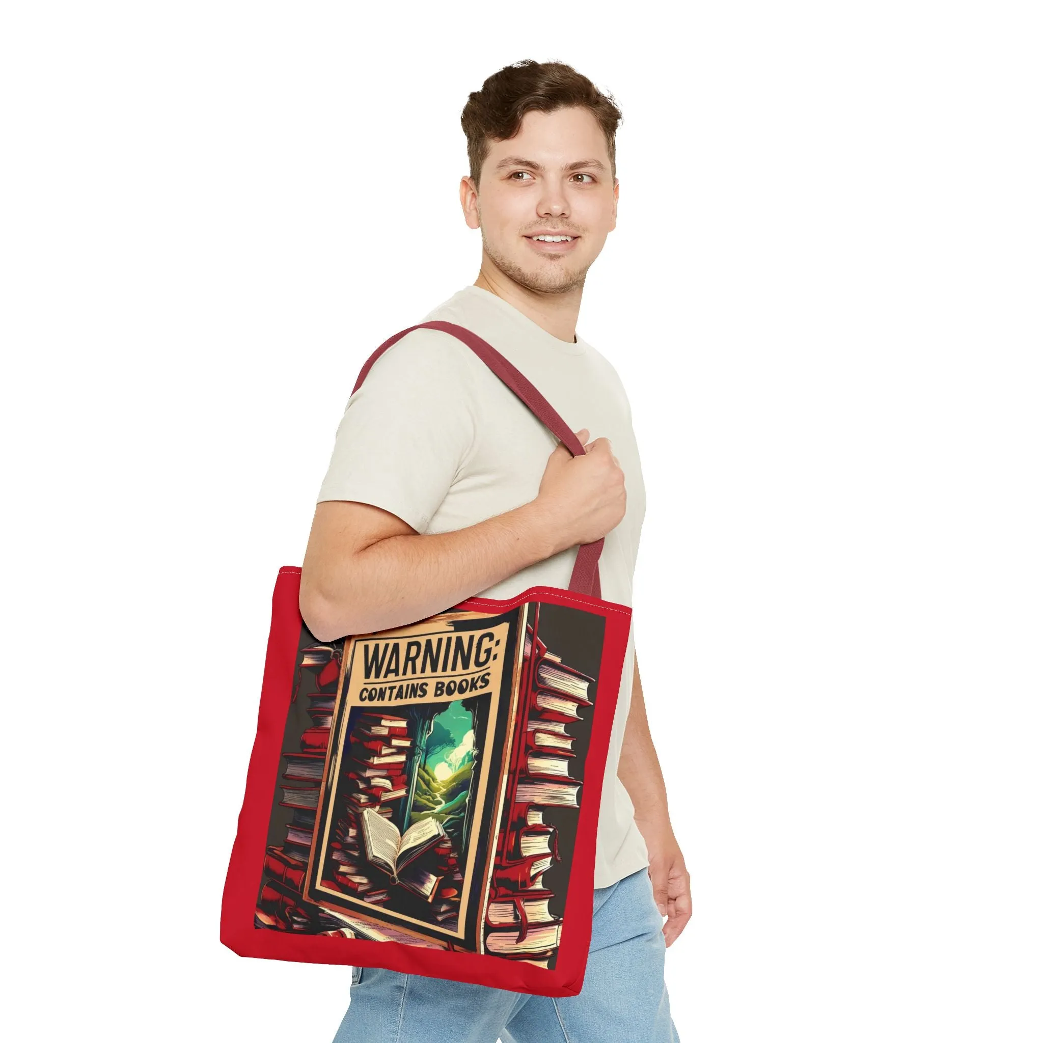 Book Lover Tote Bag - 'Warning: Contains Books' Design - Perfect for Readers & Gift Giving