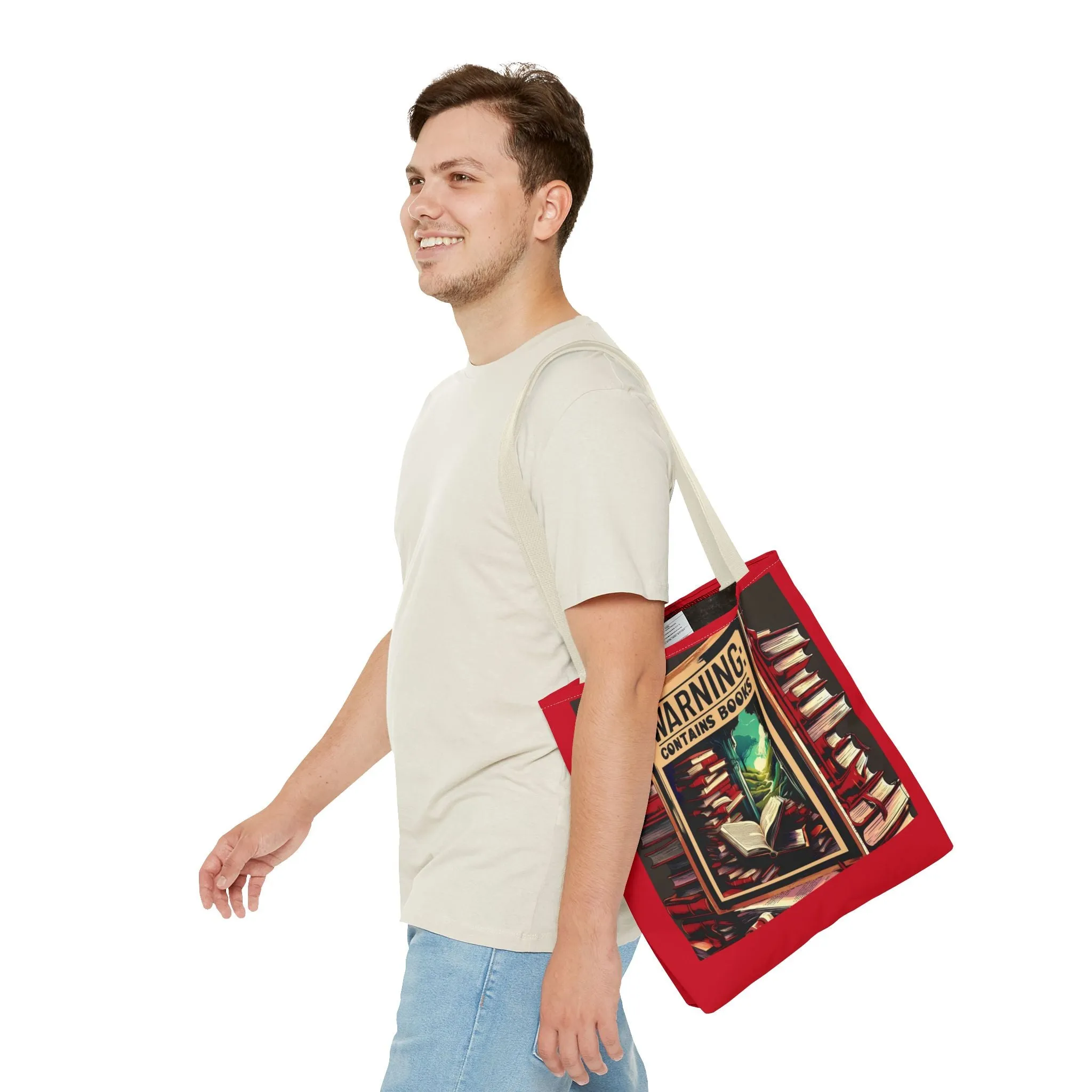 Book Lover Tote Bag - 'Warning: Contains Books' Design - Perfect for Readers & Gift Giving