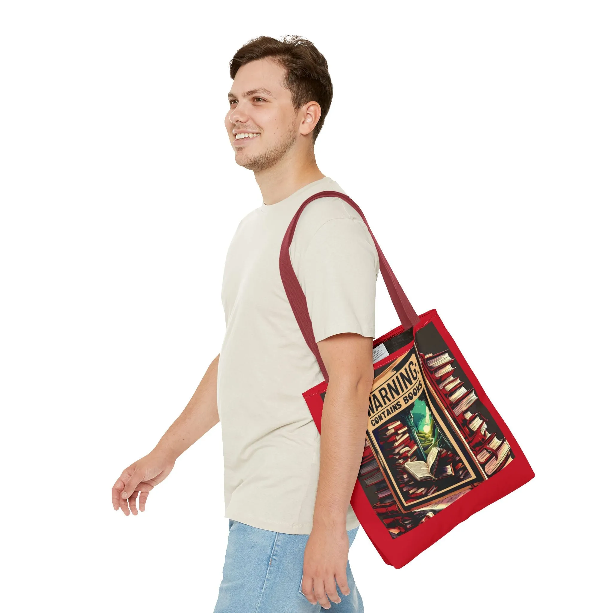 Book Lover Tote Bag - 'Warning: Contains Books' Design - Perfect for Readers & Gift Giving