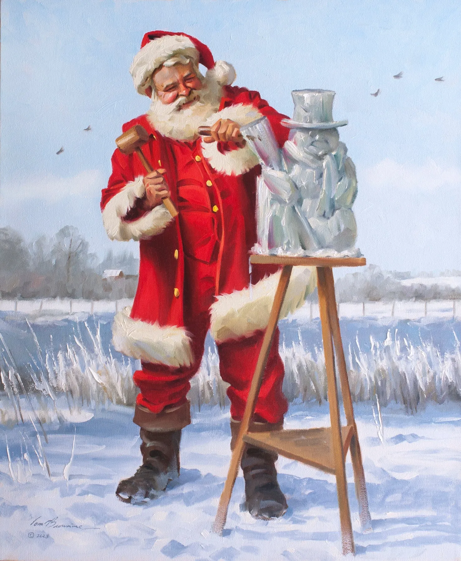 CA1036 Chipping Away - Canvas Giclee Large Framed 20" X 24"