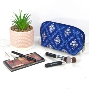 Canvas Wash Bag /Makeup Pouch - White Paisley On Blue